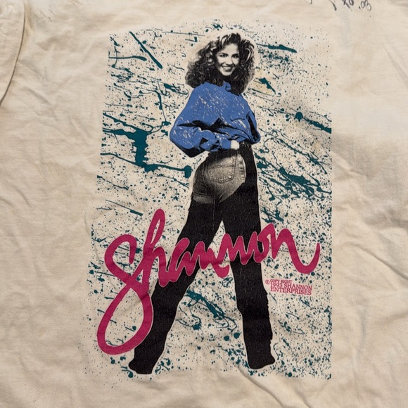 White Graphic signed Shannon Brown concert Tee with Blue and Pink Design 1993 - Picture 3 of 7